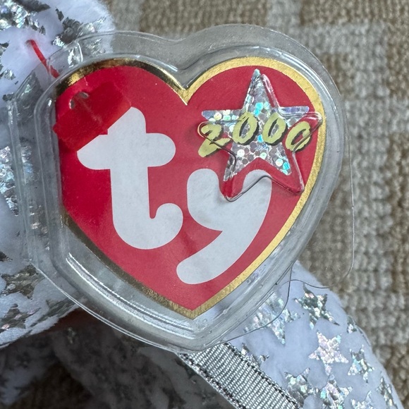 TY Millennial Bear The Beginning Beanie Baby Silver Stars Plush 2000 Collectible - Picture 3 of 7